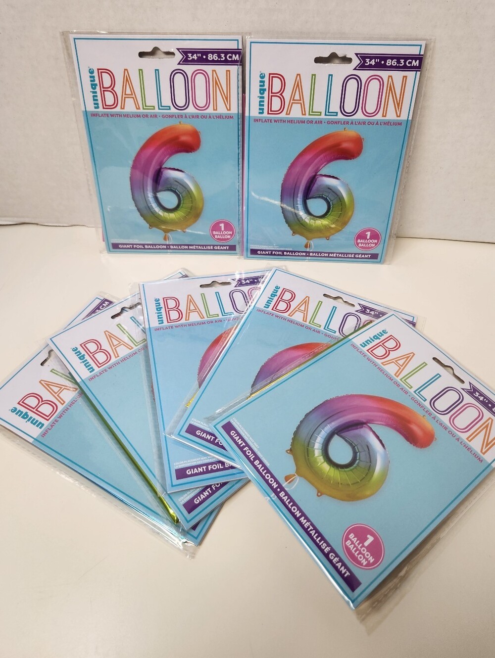 Bundle of 7 Rainbow 34" Foil Number 6 Party Balloons